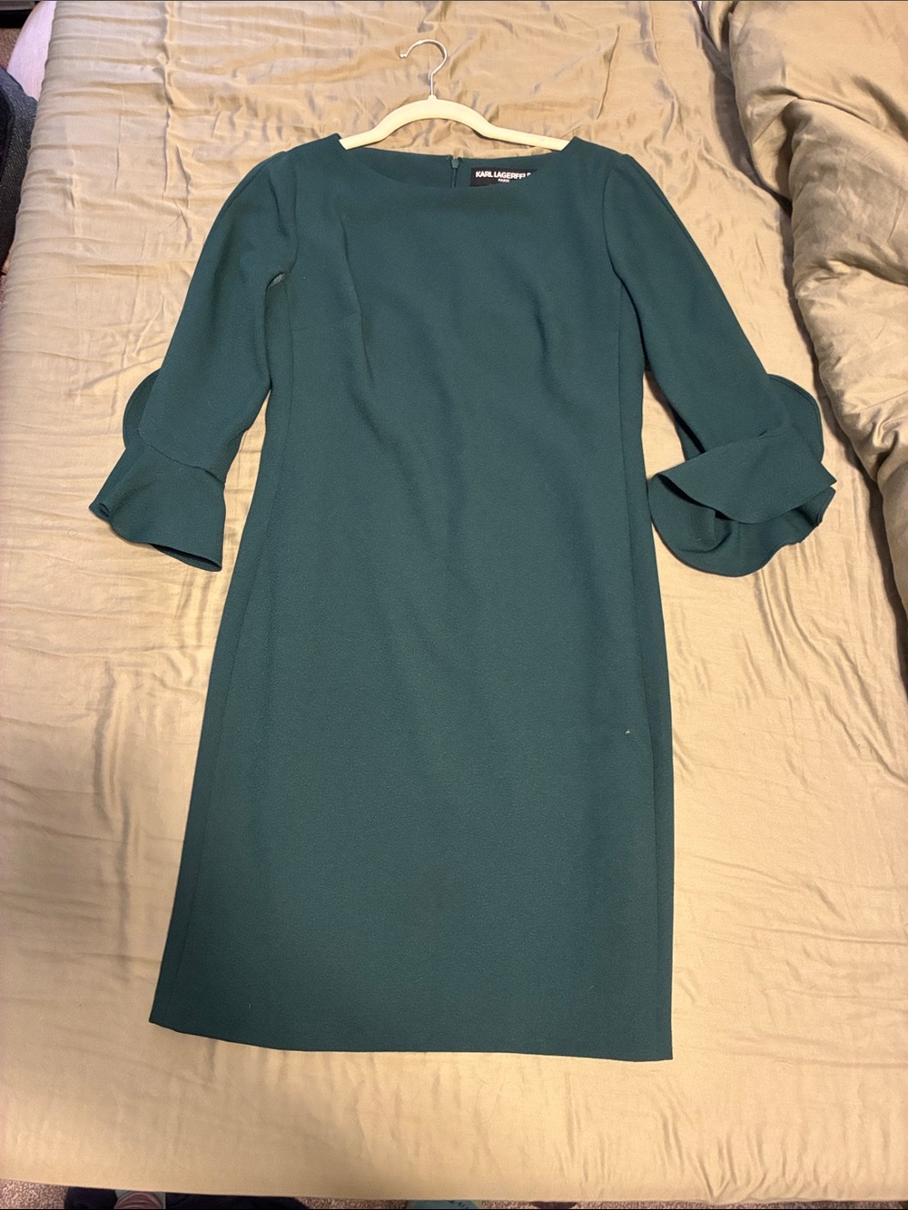 Karl Lagerfeld Teal Green Bell-Sleeve Sheath Dress